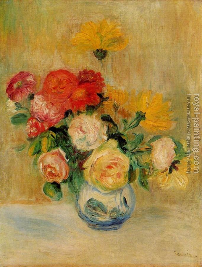 Pierre Auguste Renoir : Vase of Roses and Dahlias